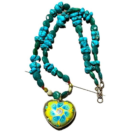 Heart Pendant Necklace with Blue and Yellow Accents - Picture 3 of 7